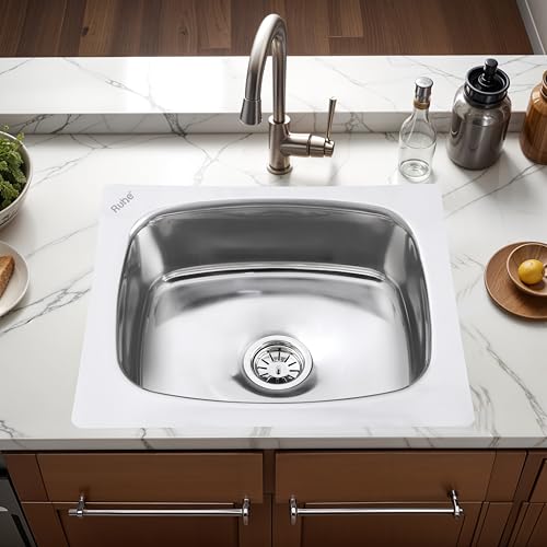 Image of Ruhe Stainless Steel Oval Bowl Kitchen Sink 20x17x8 Inches (Glossy Finish), Bright Silver
