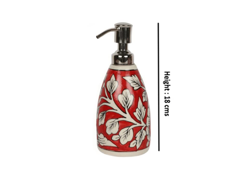 LOOKS FIRST Ceramic Refillable Liquid Soap, Shampoo, Conditioner, Shower Gel Dispenser (300 ML, Red) | Made in India - Image 2 thumbnail
