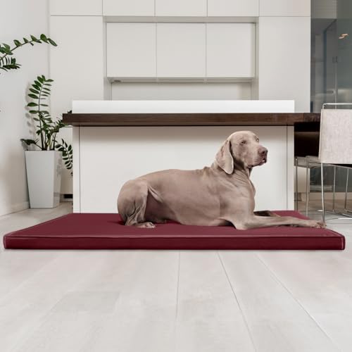 tierlando® Carlos Ortho-Medic Orthopädische Hundematratze aus Kunstleder mit Visco Memory Foam, Größe: 80x60cm | Farbe: 04 Dunkelrot