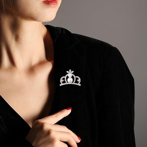 Image of YUNXI King Queen Royal Crown Brooch For Women Men Fashion Gold Silver Rhinestones Crystal Brooches Pin Wedding Party Banquet Birthday