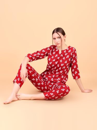 Image of Ichaa Women's Rayon Night Suit Printed Top & Bottom Set