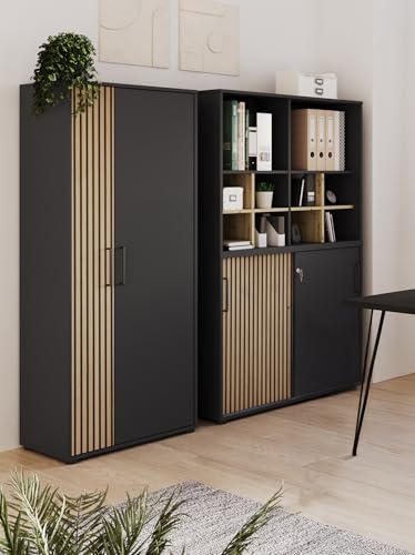 Schildmeyer Büromöbel-Set Hank 702070, schwarzmatt/Akustikpaneel Optik, 5-teilig