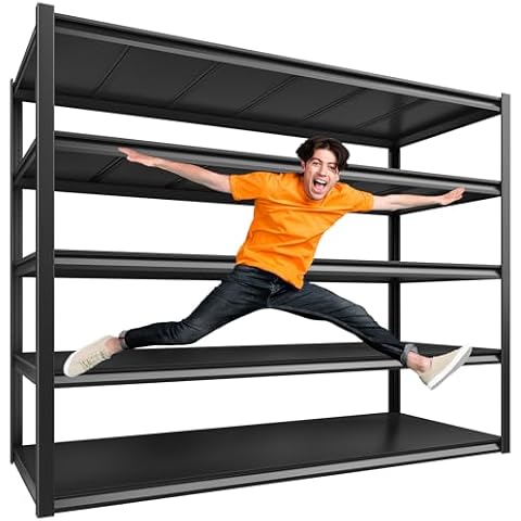 REIBII Garage Shelving 48.2" W Storage Shelves 3000LBS Heavy Duty Shelving Adjustable 5 Tier Metal Shelves for Storage Commercial Shelving Unit Industrial Utility Shelf, 72.2" H x 24.2" D x 48.2" W Cover