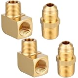 Pelopy 4 Pack Brass Grill Connectors for Big Buddy Heater 90 Degree Barstock Street Elbow Half Union Gas Adapter 3/8' Flare x 3/8' NPT Male Pipe for F273684 Propane Hose