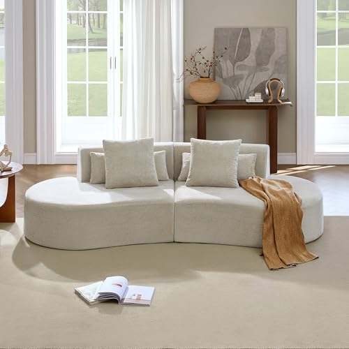 Image of CHITA Curved Sectional Sofa with Lumbar Pillows, Modular Cloud Boneless Couch with 2 Throw Pillows, Modern Comfy Chenille Loveseat for Living Room, Bedroom, Office, No Assembly Required, Pearl Gray