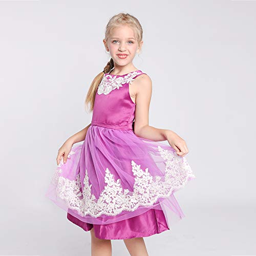 Sunny Fashion Girls Dress Vintage Flower Lace Purple Wedding Party Size 7-142