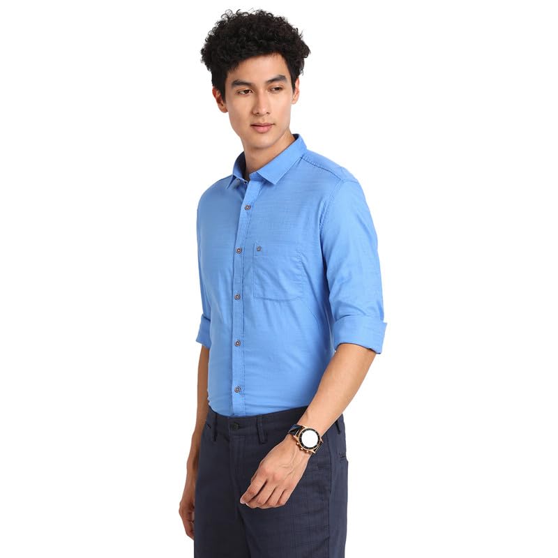 Image of Turtle Men 100% Cotton Sky Blue Plain Slim Fit Full Sleeve Casual Shirt
