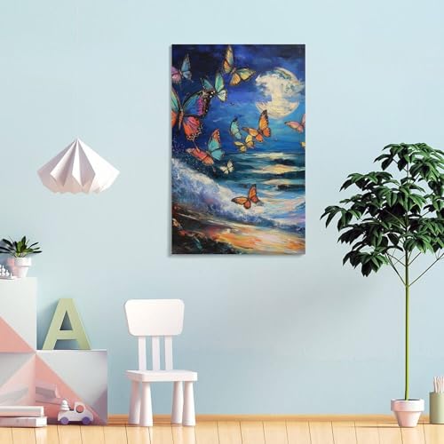Impression sur toile avec papillon tableau moderne prete a suspendre 40x60
