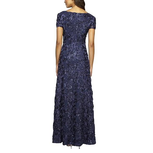 Image of Alex Evenings Women's Long Rosette Mother of The Bride Dress with Short Sleeves