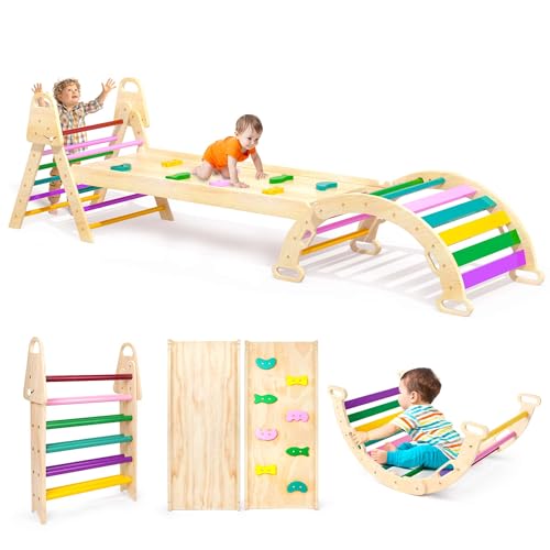 Image of 7in1 Extra Large Pikler Triangle Set, Indoor Climbing Toys for Toddlers, Foldable Wooden Montessori Climbing Set with Arch, Ramp & Ladder Baby Indoor Playground Jungle Gyms for Toddlers