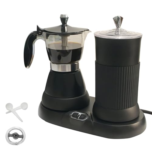 DITOSH Espresso Maker with Milk Frother Electric Moka Pot 2-in-1 Espress Machine Aluminium One-Touch Operation Milk Froth Fine and Dense Black 110V