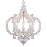 Chords Attic 6-Candle Light White Wooden Chandelier, Farmhouse Wooden Pendant Lighting Fixture, H24.