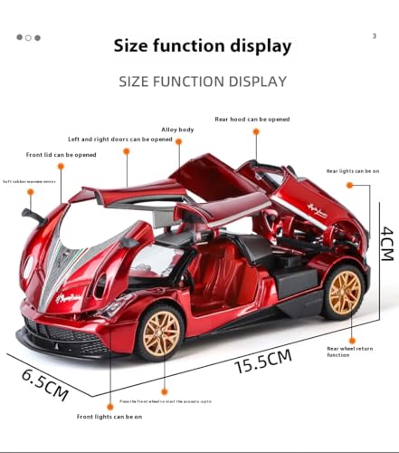 Image of Pagani Huayra 1:32 Scale Die-Cast Metal Car Toy with Pull-Back Action, Openable Doors, Lights & Sound - Premium Collectible Model Car for Kids & Adults Gift (Color as per Available Stock)