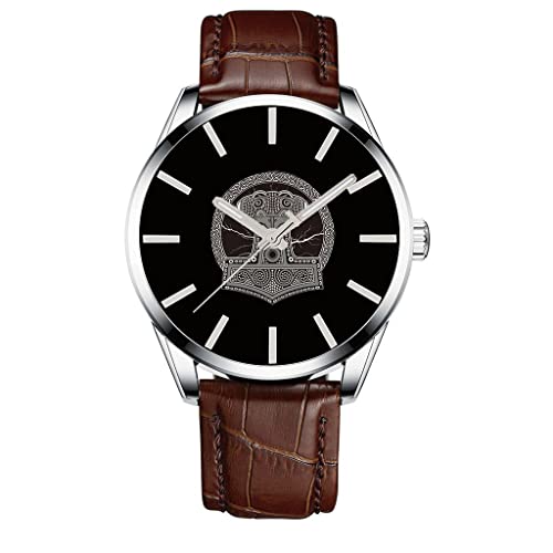 Montre Viking à quartz faite main avec totem marteau de Thor en cuir véritable vintage