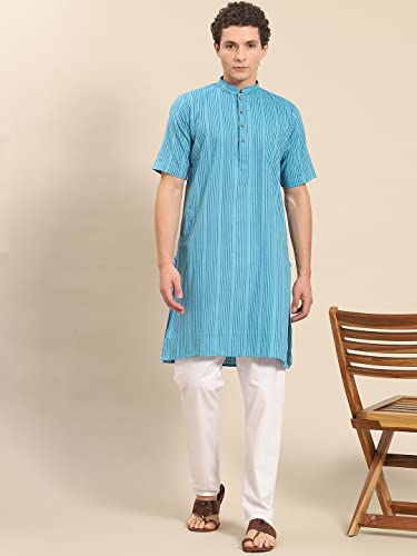 Image of Rajubhai Hargovindas Green Khadi Half Sleeve Kurta