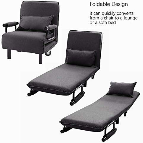 INMOZATA 2-in-1 Single Folding Futon Chair Sofa Bed Chair Guest Sleeper Chair Bed with Pillow Wheels for Home Bedroom Living Room (Grey)