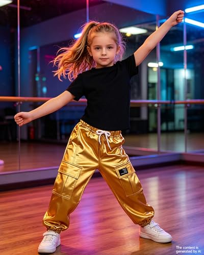 Image of SANGTREE Girls' 2 Piece Outfits T-Shirt and Drawstring Cargo Jogger Pants Clothing Set, 4-14 Years