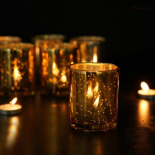 Image of TIED RIBBONS Pack of 12 Glass Tealight Candle Holders Glass Votives - Diwali Decorations Items for Home Decor Dining Table Gifts (Big Size, Golden)