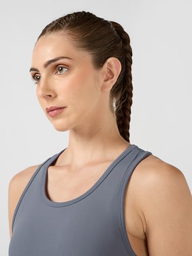Image of TECHNOSPORT Women's Solid Slim Fit Scoop Neck Sports Bra ELASTOPLUS 4-Way Stretch Sleeveless Polyester Quick Dry UPF50+ for Gym Yoga Running