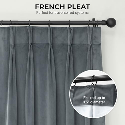 Image of HPD Half Price Drapes Velvet Blackout Curtains /Drapes - 96 Inches Long 1 Panel Blackout Curtain Signature Pleated for Living Room & Bedroom - 25W X 96L, Natural Grey