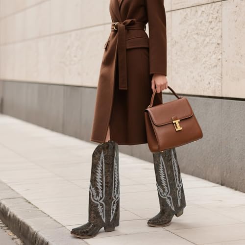 Image of Fold Over Boots for Women Pointy Pull-on Wedge Heel Knee Shark Boot With Side Zipper Padlock Design