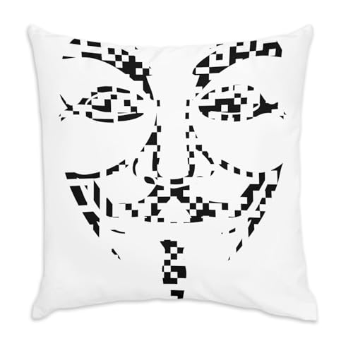 Coussin en Velours Blanc Visage Anonymous Noir 40x40 Texture Douce