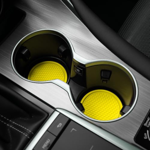 Image of SINGARO Car Cup Coaster, 4PCS Universal Non-Slip Cup Holders Embedded in Ornaments Coaster, Car Interior Accessories, Yellow