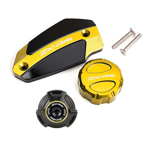 ZX-4R ZX-4RR ZX4R ZX4RR オートバイアクセサリー リアフロントブレーキフルードリザーバーキャップ オイルフィラーキャップ プラグカバーに対応(A Set-Gold)
