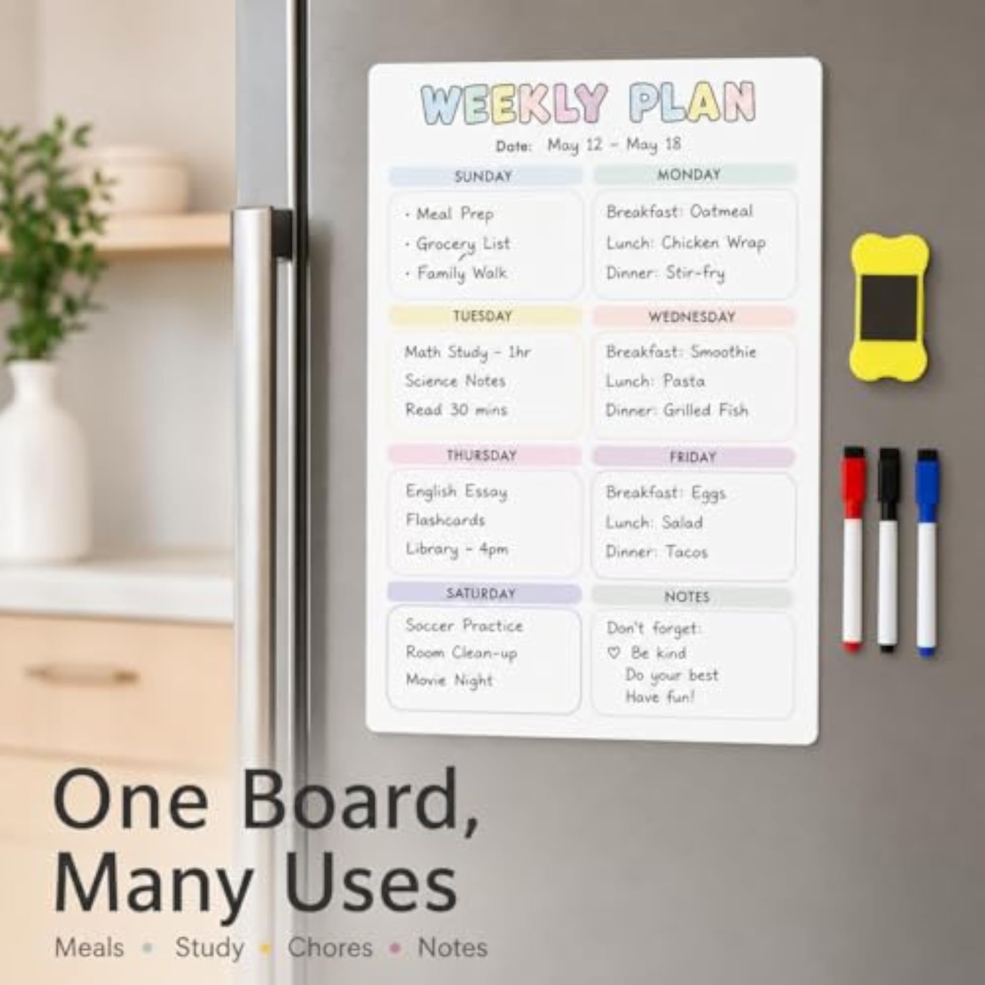 Magnetic Weekly Planner for Fridge, Dry Erase Calendar Board