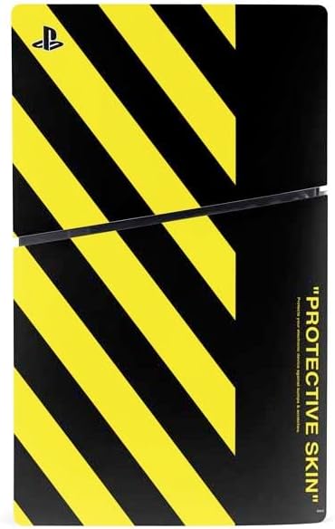 Skinit Decal Gaming Skin Compatible with PS5 Slim Disk Console - Black and Yellow Stripes Design