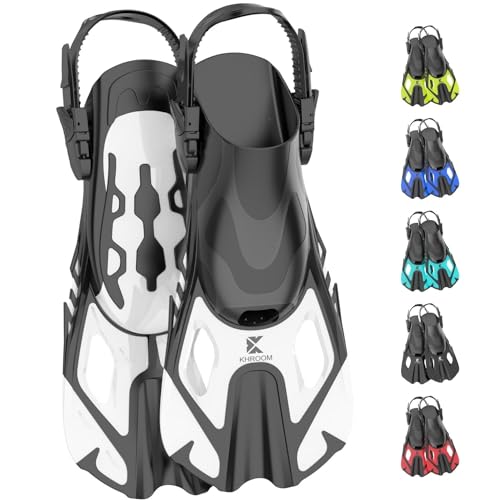 Khroom Aletas Cortas Ajustables Cortas | Aletas de Snorkel Ajustables para Adultos y Niños | Talla...