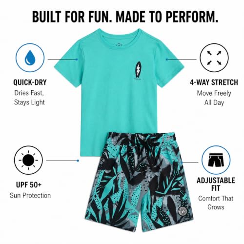 Image of Volcom Baby Boys Swim Set - 2 Piece Short Sleeve Swim Shirt Graphic Tees & Board Shorts - Infant Toddler Little Boys Swimsuit