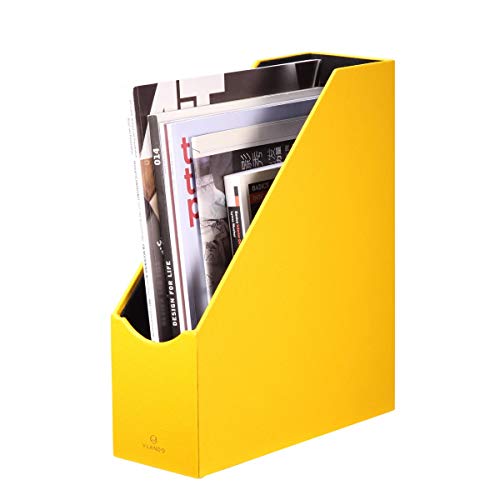 Vlando VPACK Magazine File Organizer Holder - Office PU Leather Desk Organizer Collection, Assorted Color (Canary Yellow)
