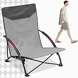 Sekey Portable Beach Chair, Lightweight Camping Chair with Carry Bag, Low Folding Beach Chair for Adults, Compact Ourdoor Chairs for Picnic, Fishing and Sports Events, Gray