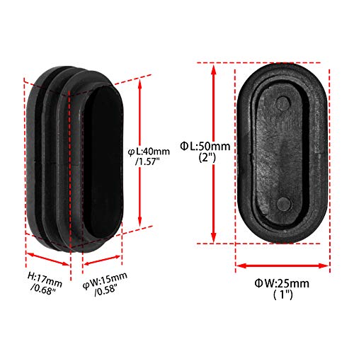 Image of Flyshop 25 x 50 mm, 1 inch x 2 inch OD Black Durable Plastic Plugs Tubing End Caps Oval Chair Glide Inserts 8 Pack