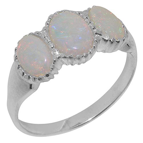 925 Sterling Silver Natural Opal Womens Trilogy Ring - Sizes 4 to 12 Available
