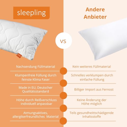 sleepling Seitenschläferkissen 40 x 145 cm, Body Pillow, langes Kissen mit Bezug aus 100 % Softer...