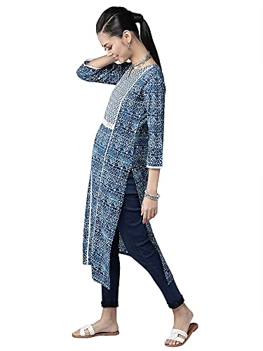 Image of INDO ERA Women's Cotton Straight Fit Printed Calf Length Straight Kurta(KT0NB2169)
