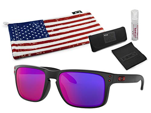 Oakley Holbrook Sunglasses (Matte Black Frame, Positive Red Iridium Lens) with Lens Cleaning Kit and Country Flag Microbag3