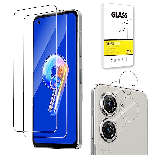 E-Hamii Protector de Pantalla Compatible con ASUS Zenfone 9 [2 Piezas]+Protector de Lente de Cámara [2 Piezas] Vidrio Templado 9H [Resistente a los Arañazos,Sin Burbujas] [Transparente]