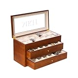 Bey-Berk Duke Cherry Wood Watch Box – 36 Slot Organizer with Glass Top, 2 Drawers & Velour Lining for Storage