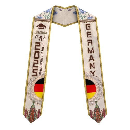 Mostefy Personalized Germany Graduation Stole Sash 2025, Custom Germans Grad Sash, German Stole for Graduation Students