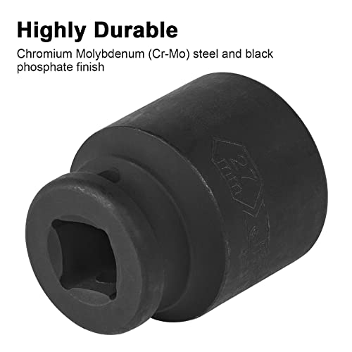 Image of JETECH 1 /2 Inch Drive 27mm Standard Impact Socket, Metric, Chrome Molybdenum Alloy Steel (Cr-Mo), 6-Point Design, Cold Forged & Heat Treated for Heavy-Duty Automotive & Industrial Use