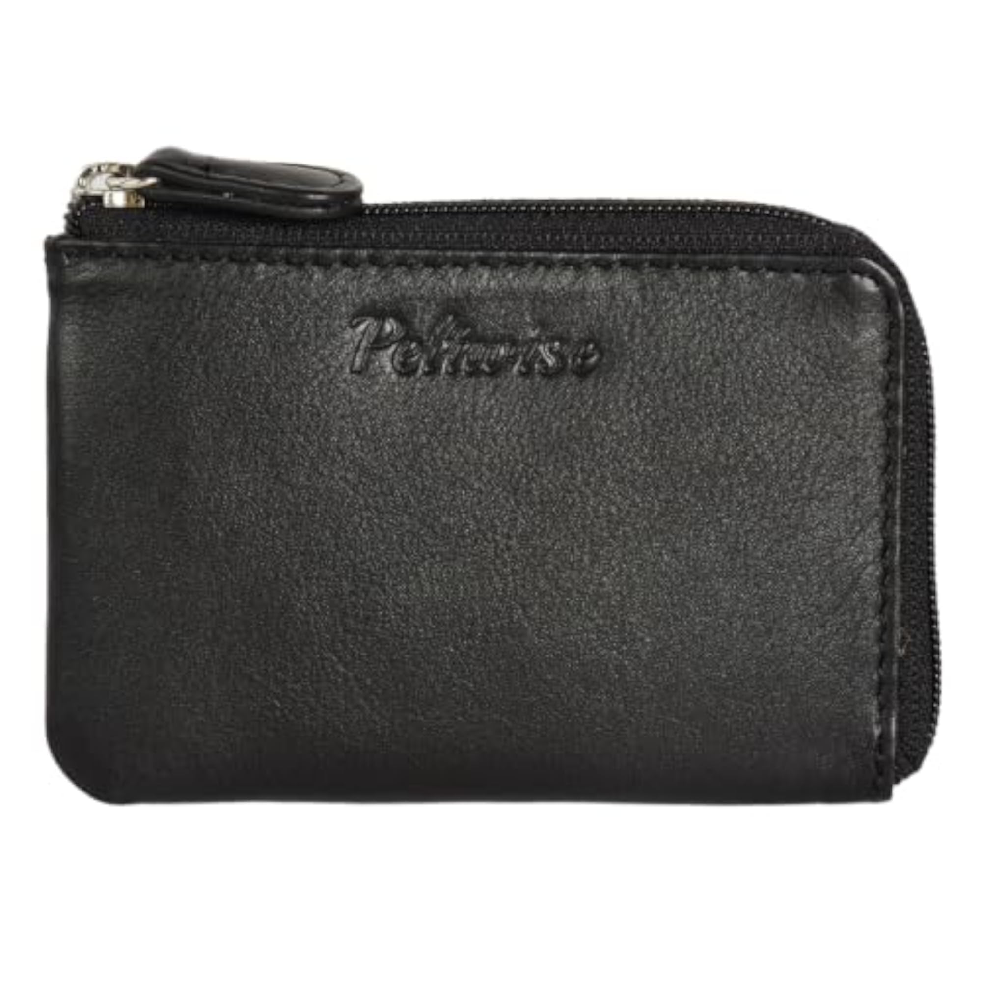 Black Genuine Leather Coin Purse, Compact Mini Wallet Pouch