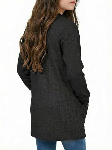 Image of Girls Open Front Cardigan Long Sleeve Casual Fall Winter Loose Knit Sweaters Coat with Pockets
