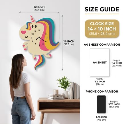 Image of Personalised with Your Name, Fantasy Horse Design Pendulum Wall Clock for Kids Room, Decorative Analog Timepiece with Swinging Element, Fantasy Theme Home Accent for Bedroom, Nursery, Playroom