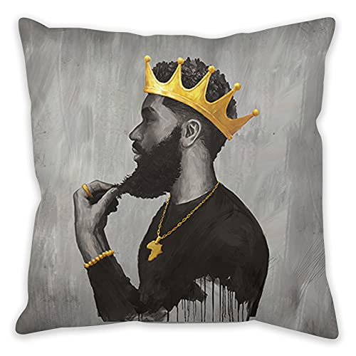 Koyi Plush Pillow Cases Black King Throw Pillow Covers For Man,African American Man Wear Gold Crown Pillowcase,African Black Proud Man Spirit Cushion Cover Cases,Black Gold Grey,18 X 18 Inch #TOP16