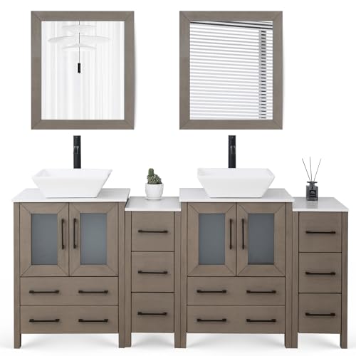 Vanity Art 72 Inch Vessel Double Sink Bathroom Vanity Cabinet