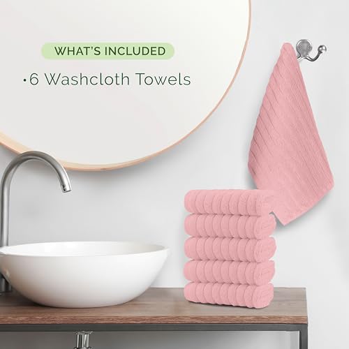 Image of Elegant Comfort 100% Turkish Cotton Corduroy Ribbed Luxury Washcloths 6 Pack Soft 13 x 13 Inch - Higly Absorbent, Durable, Quick Dry, Spa Premium Hotel Quality for Bathroom or Travel, Dusty Rose