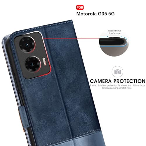 Image of TheGiftKart Flip Back Cover Case for Motorola Moto G35 5G | Dual-Color Leather Finish | Inbuilt Stand & Pockets | Wallet Style Flip Back Case for Moto G35 5G (Faux Leather, Blue & Sky)